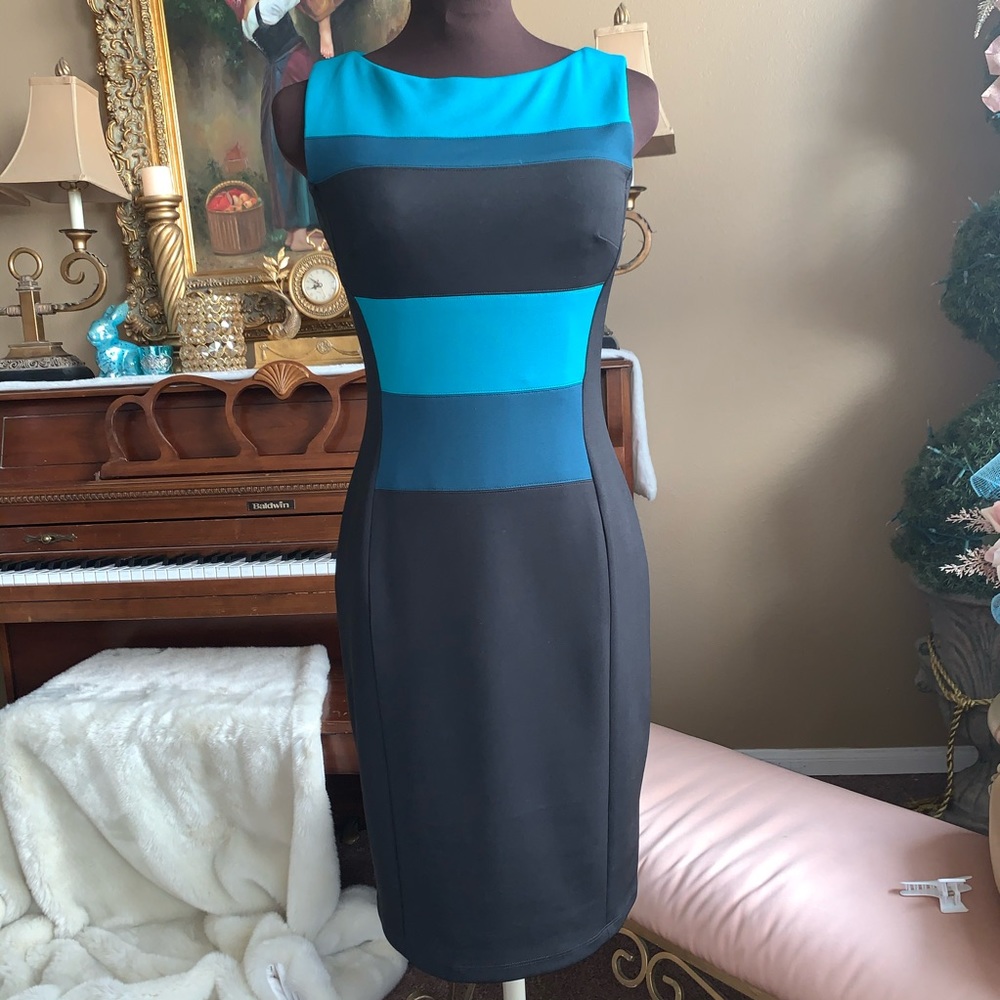 Maggy London Sheath Dress in Turquoise and Black